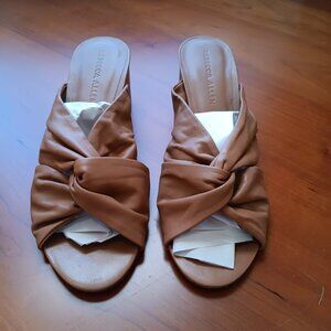 Women's Supple Leather Heeled Mules in Caramel Cocoa by Rebecca Allen